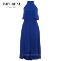 Types Of  Frill Overlay Midi Length Sleeveless High Low Royal Blue Prom Dress